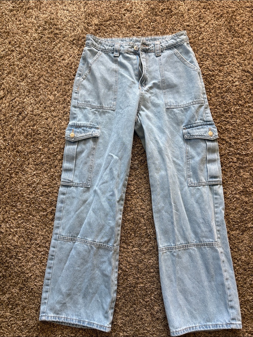 Light Blue Cargo Jeans for Women - Classic Utility Style